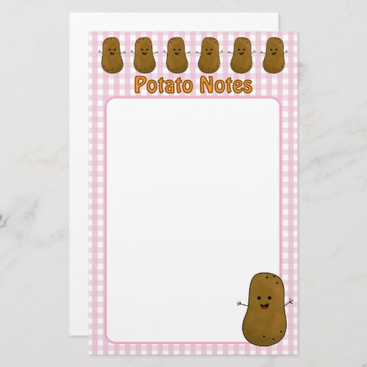 Happy Brown Aardappel Pink Gingham Briefpapier (Voorkant / Achterkant)