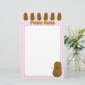 Happy Brown Aardappel Pink Gingham Briefpapier (Staand voorkant)