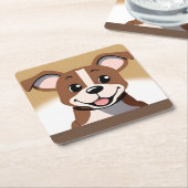 Happy Brown Puppy Hond Glimlachend Helder Kartonnen Onderzetters (Schuin)