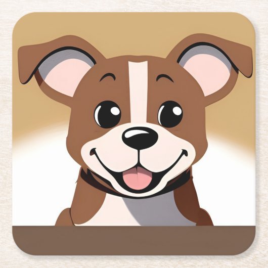 Happy Brown Puppy Hond Glimlachend Helder Kartonnen Onderzetters (Voorkant)