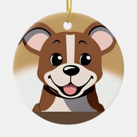 Happy Brown Puppy Hond Glimlachend Helder Keramisch Ornament (Voorkant)