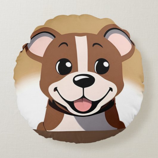 Happy Brown Puppy Hond Glimlachend Helder Rond Kussen (Voorkant)