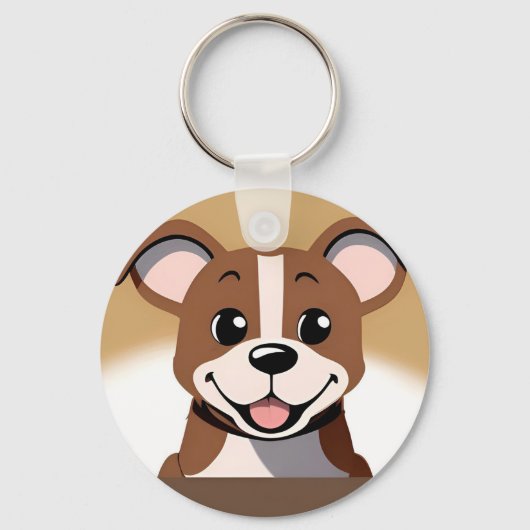 Happy Brown Puppy Hond Glimlachend Helder Sleutelhanger (Voorkant)