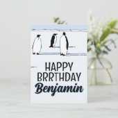 Happy BRRthday Pinguïn Winter Verjaardag Cool Naam Kaart (Staand voorkant)