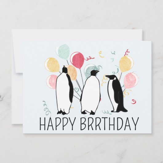 Happy BRRthday Pinguïn Winter Verjaardagsballonnen Kaart (Voorkant)