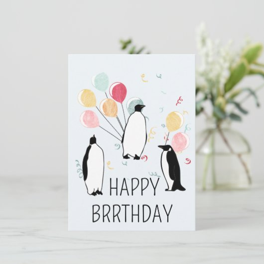 Happy BRRthday Pinguïn Winter Verjaardagsballonnen Kaart (Staand voorkant)