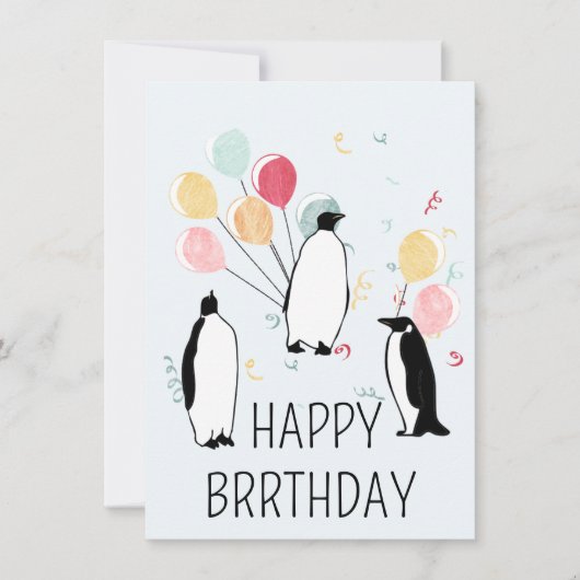 Happy BRRthday Pinguïn Winter Verjaardagsballonnen Kaart (Voorkant)