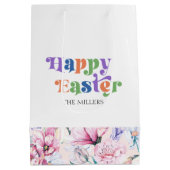 Happy Brunch Typografie Pastel Bloemen Patroon Medium Cadeauzakje (Achterkant)