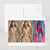 Happy Brunette V1 Mucha Style Art Group Feestdagenkaart (Voorkant / Achterkant)