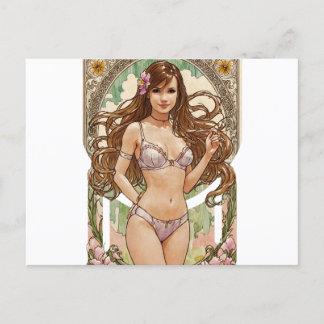 Happy Brunette V2 Mucha Style Art Feestdagenkaart