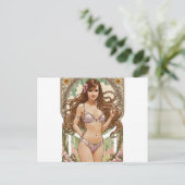 Happy Brunette V2 Mucha Style Art Feestdagenkaart (Staand voorkant)