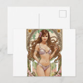 Happy Brunette V2 Mucha Style Art Feestdagenkaart (Voorkant / Achterkant)