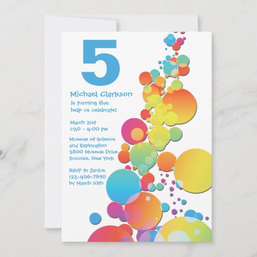 Happy Bubbles Birthday Party Invitation Kaart (Voorkant)