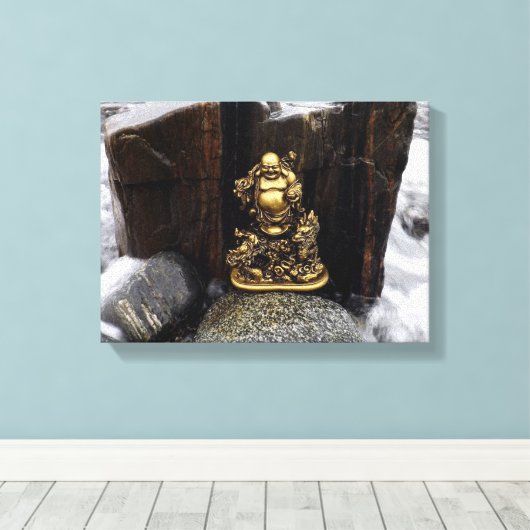 Happy Buddha Among the Crashing Waves Canvas Afdruk (Insitu (Houten vloer))