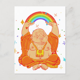 Happy Buddha met regenboogbriefkaart Briefkaart