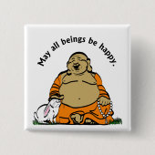 HAPPY BUDDHA VIERKANTE BUTTON 5,1 CM (Voorkant)