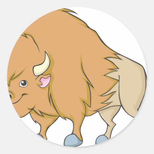 Happy Buffalo Cartoon Ronde Sticker (Voorkant)