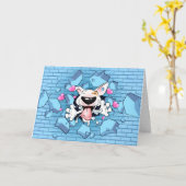 Happy Bull Terrier Cartoon Wenskaart (voor hem) Kaart (Gele Bloem)