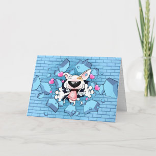 Happy Bull Terrier Cartoon Wenskaart (voor hem) Kaart