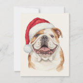 Happy Bulldog Watercolor Santa Hat Art Feestdagenkaart (Voorkant)