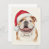Happy Bulldog Watercolor Santa Hat Art Feestdagenkaart (Voorkant / Achterkant)