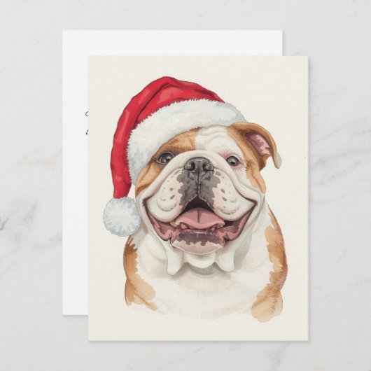 Happy Bulldog Watercolor Santa Hat Art Feestdagenkaart (Voorkant / Achterkant)