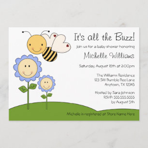 Happy Bumble Bee Blue Daisy Baby shower Kaart