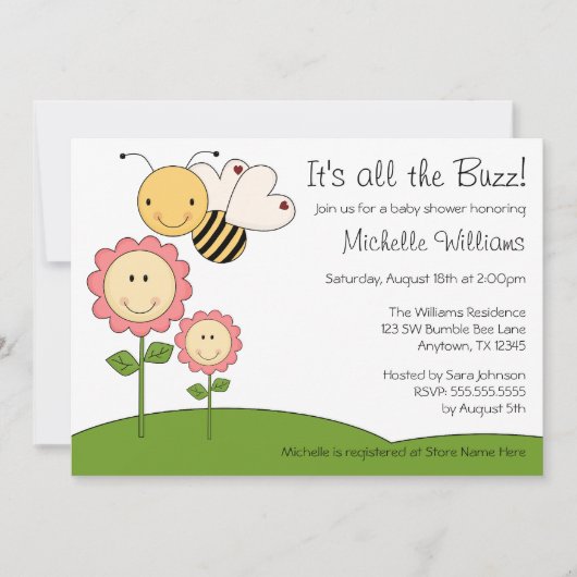 Happy Bumble Bee roze Daisy Baby shower Kaart (Voorkant)