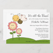 Happy Bumble Bee roze Daisy Baby shower Kaart (Voorkant / Achterkant)