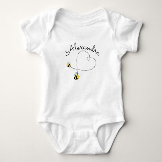 Happy Bumble Bees vliegend hart gepersonaliseerd Romper (Voorkant)