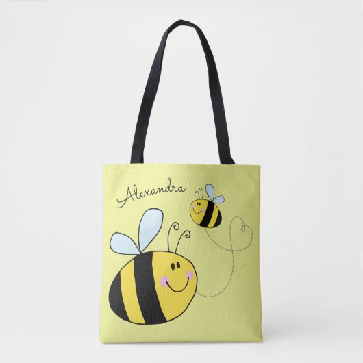 Happy Bumble Bees vliegend hart gepersonaliseerd Tote Bag (Voorkant)