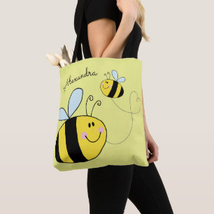 Happy Bumble Bees vliegend hart gepersonaliseerd Tote Bag