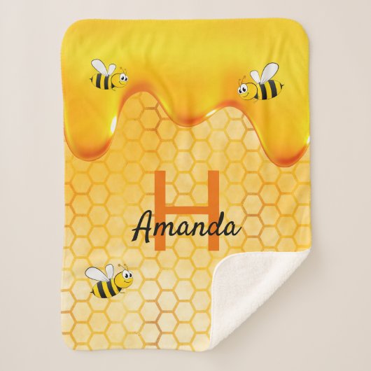 Happy Bumble bijen honingraat, naam druppelaar Sherpa Deken (Voorkant)