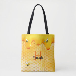 Happy Bumble bijen honingraat, naam druppelaar Tote Bag