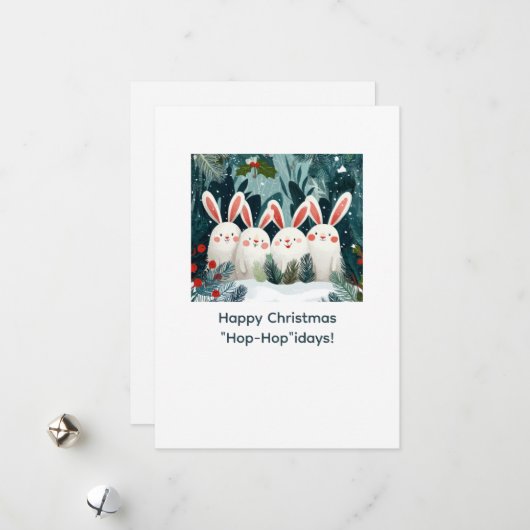 Happy Bunnies Christmas Card with Custom Message Feestdagenkaart (Voorkant / Achterkant in situ)
