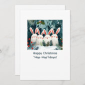 Happy Bunnies Christmas Card with Custom Message Feestdagenkaart (Voorkant / Achterkant)