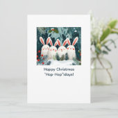 Happy Bunnies Christmas Card with Custom Message Feestdagenkaart (Staand voorkant)
