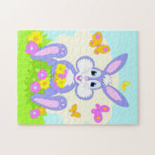 Happy Bunny Butterflies Flowers Cute Paars Rabbit Legpuzzel (Horizontaal)