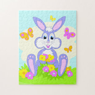 Happy Bunny Butterflies Flowers Cute Paars Rabbit Legpuzzel