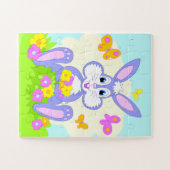 Happy Bunny Butterflies Flowers Cute Paars Rabbit Legpuzzel (Horizontaal)