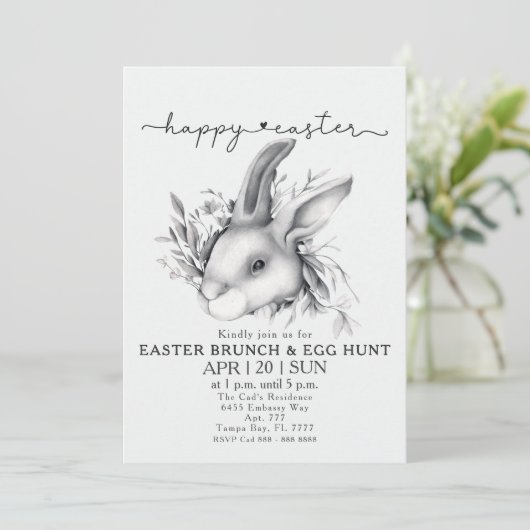 Happy Bunny Easter Brunch & Egg Hunt uitnodiging (Staand voorkant)
