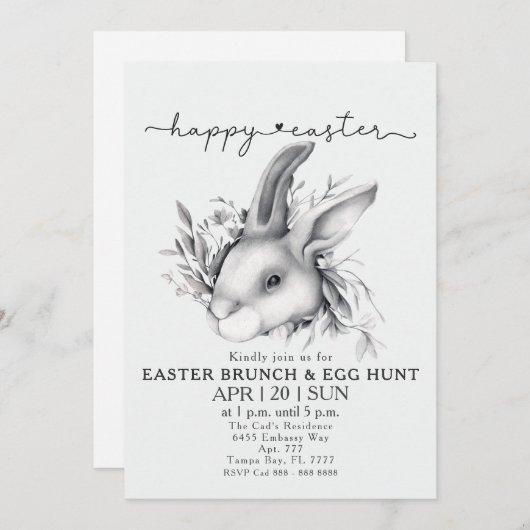 Happy Bunny Easter Brunch & Egg Hunt uitnodiging (Voorkant / Achterkant)