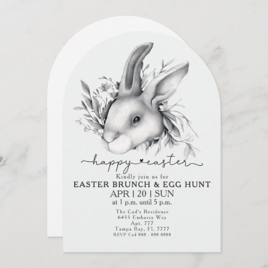 Happy Bunny Easter Brunch & Egg Hunt uitnodiging (Voorkant / Achterkant)
