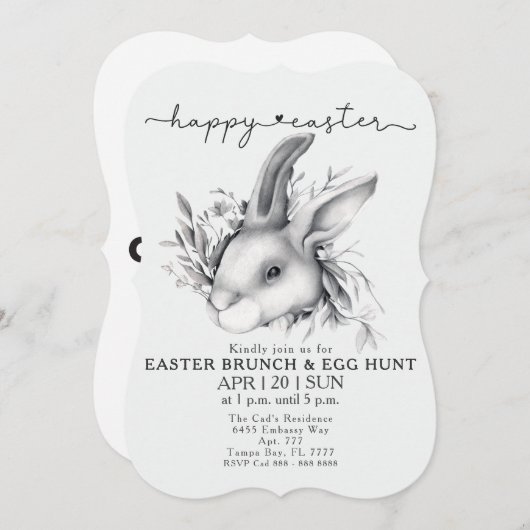 Happy Bunny Easter Brunch & Egg Hunt uitnodiging (Voorkant / Achterkant)