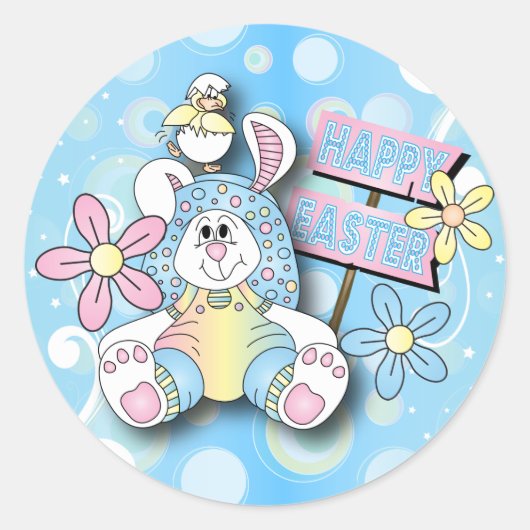 Happy Bunny Easter Ronde Sticker (Voorkant)