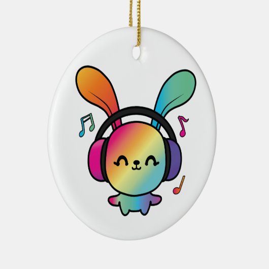 Happy Bunny met hoofdtelefoons die naar muziek lui Keramisch Ornament (Rechts)