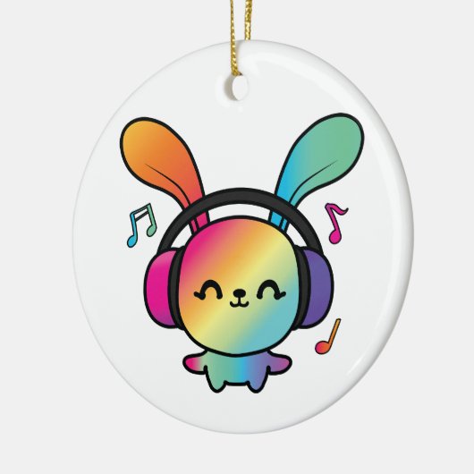 Happy Bunny met hoofdtelefoons die naar muziek lui Keramisch Ornament (Links)