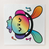 Happy Bunny met hoofdtelefoons die naar muziek lui Legpuzzel (Horizontaal)