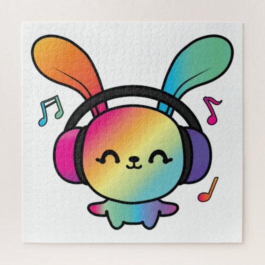 Happy Bunny met hoofdtelefoons die naar muziek lui Legpuzzel (Verticaal)