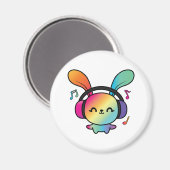 Happy Bunny met hoofdtelefoons die naar muziek lui Magneet (Voorkant / Achterkant)
